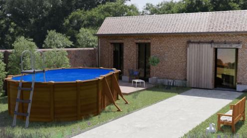 Bazen Gre 6,10x3,75x1,32m SET Drvo